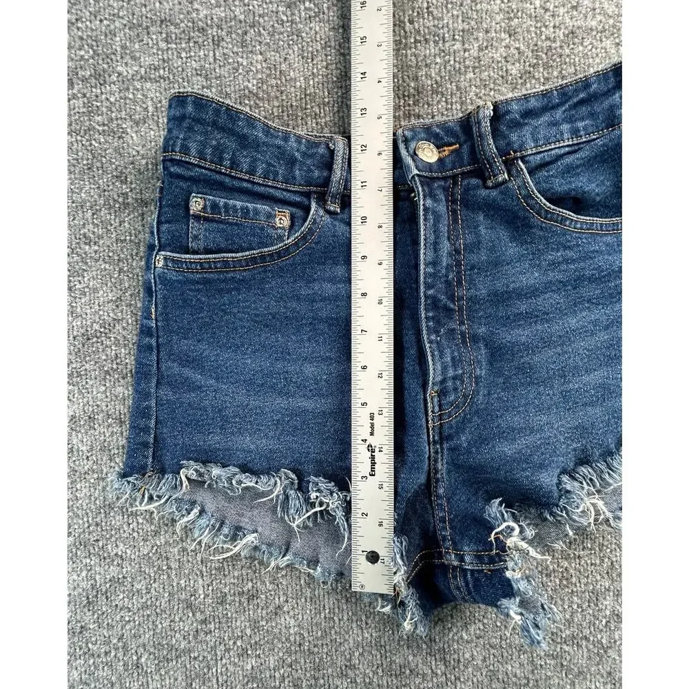Zara High Rise Distressed Cutoff Shorts Women's US 6 Medium Wash Frayed Hem - Picture 7 of 7
